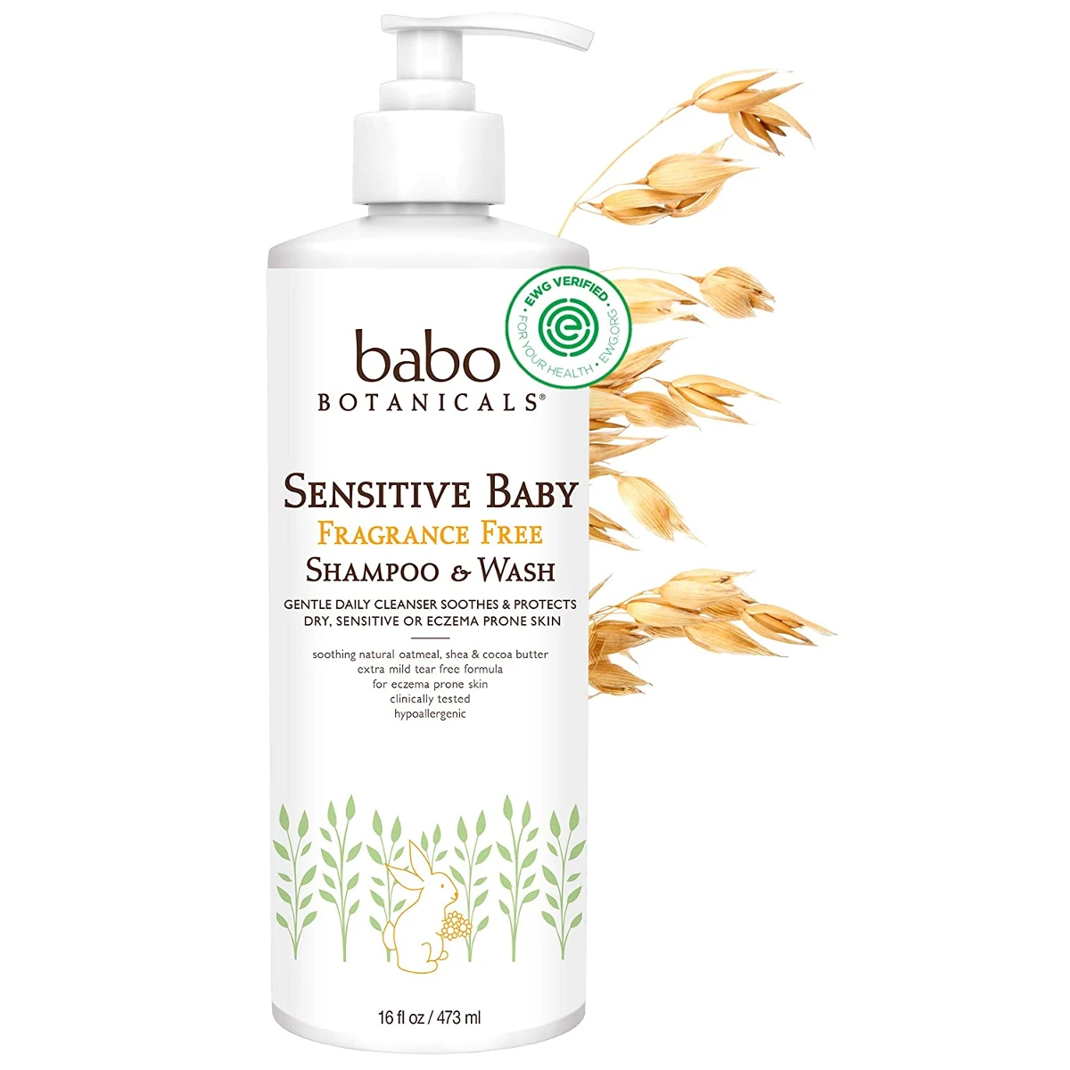 Babo Botanicals Sensitive Baby Fragrance Free 2 in 1 Shampoo Wash with Natural Oat Protein
